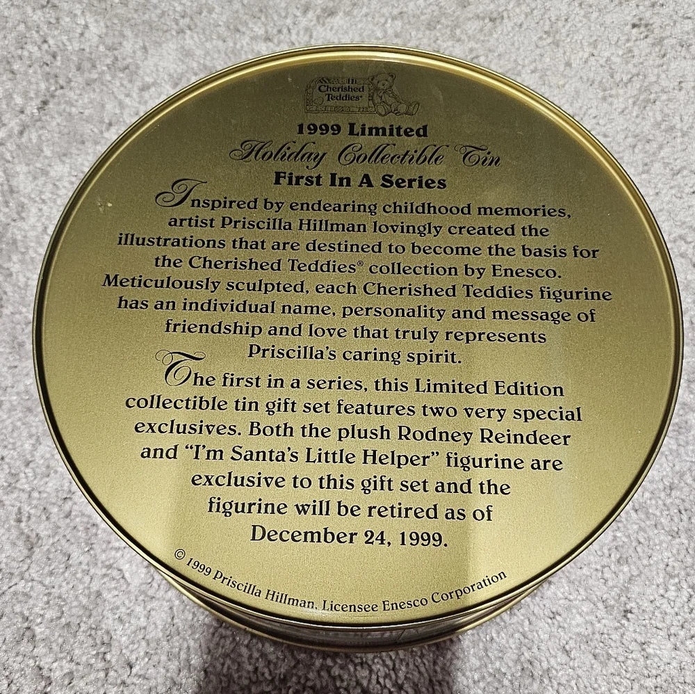 Cherrished Teddies VTG Limited Edition Holiday Tin Set 1999 Plush Bear & Resin - Picture 3 of 11